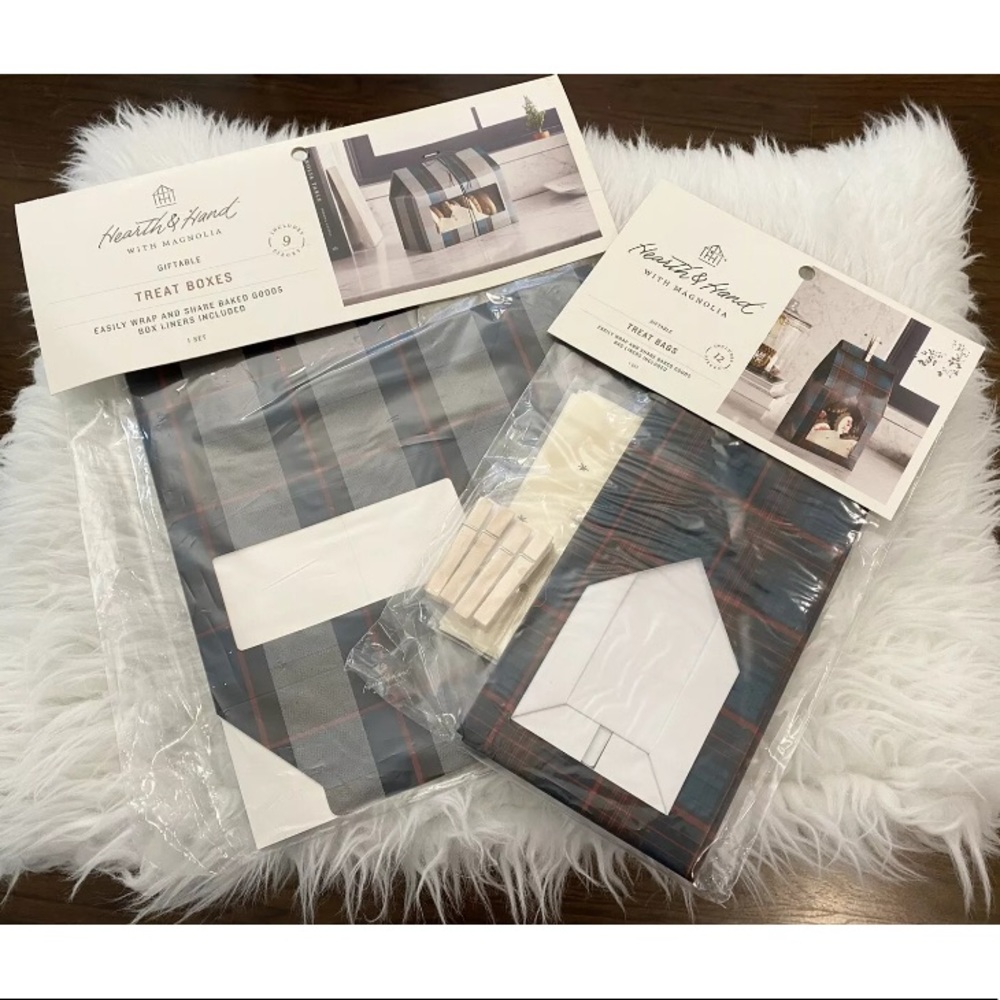NEW Hearth and Hand Magnolia Plaid Gift Box Treat Bags Cookie Twine Holiday Xmas